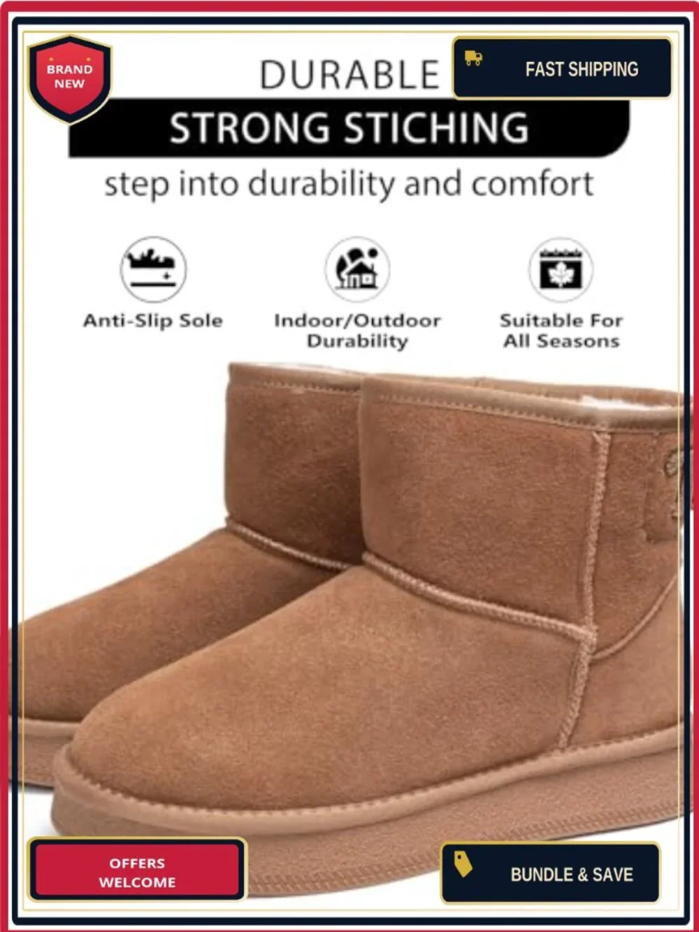 Women's Platform Ankle Snow Boots Genuine Suede Winter Boots Memory Foam Fur